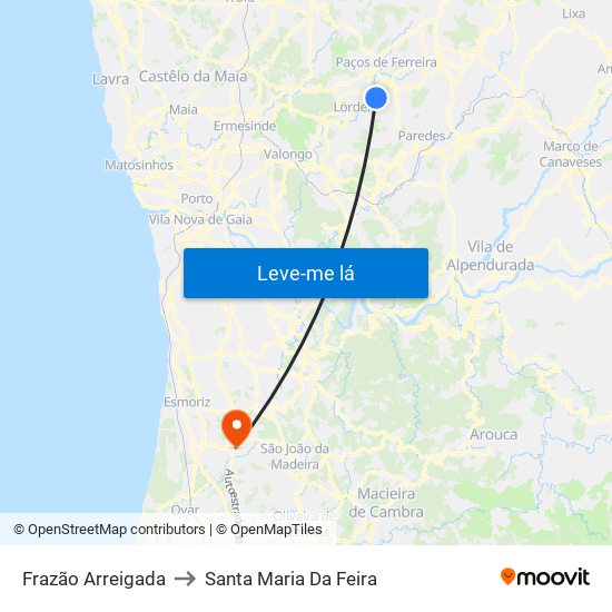 Frazão Arreigada to Santa Maria Da Feira map