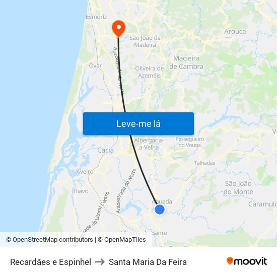 Recardães e Espinhel to Santa Maria Da Feira map