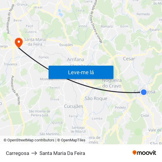 Carregosa to Santa Maria Da Feira map