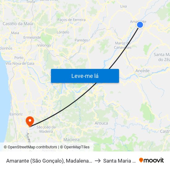 Amarante (São Gonçalo), Madalena, Cepelos e Gatão to Santa Maria Da Feira map