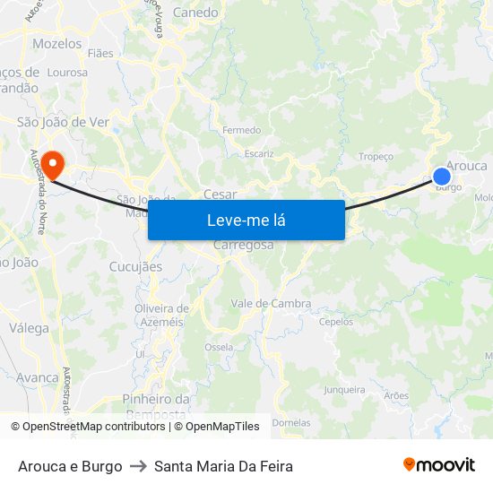 Arouca e Burgo to Santa Maria Da Feira map