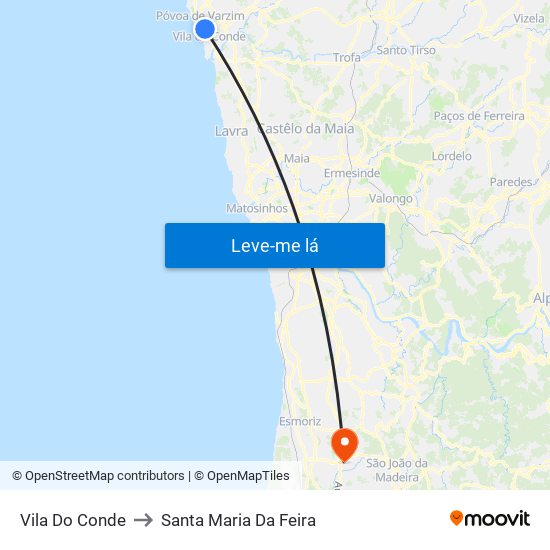 Vila Do Conde to Santa Maria Da Feira map