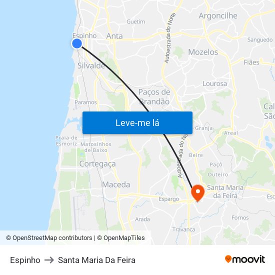 Espinho to Santa Maria Da Feira map