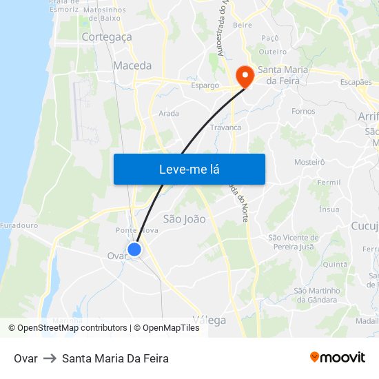 Ovar to Santa Maria Da Feira map