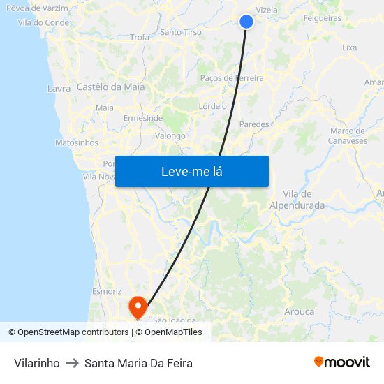 Vilarinho to Santa Maria Da Feira map
