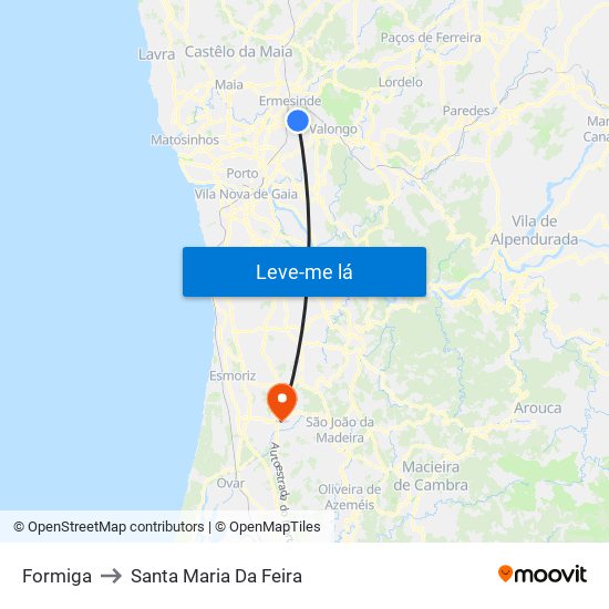 Formiga to Santa Maria Da Feira map
