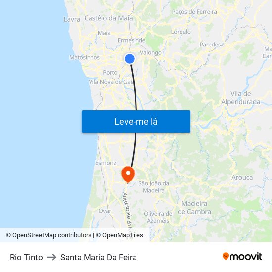 Rio Tinto to Santa Maria Da Feira map