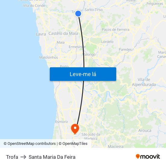 Trofa to Santa Maria Da Feira map
