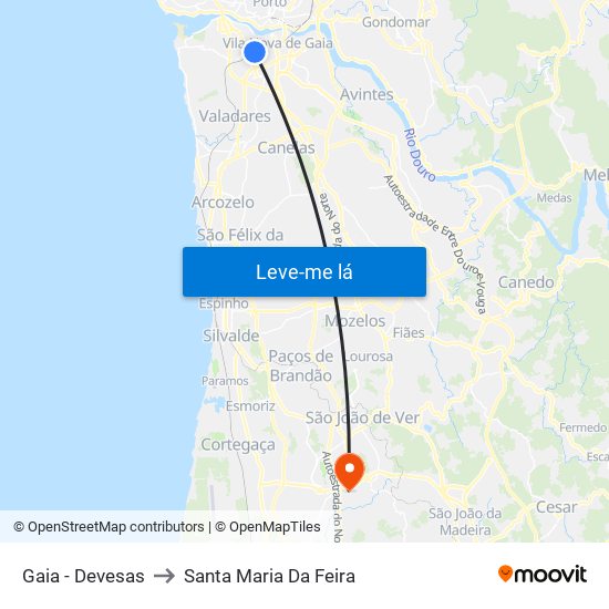 Gaia - Devesas to Santa Maria Da Feira map