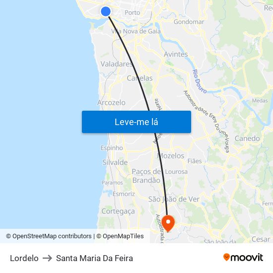 Lordelo to Santa Maria Da Feira map
