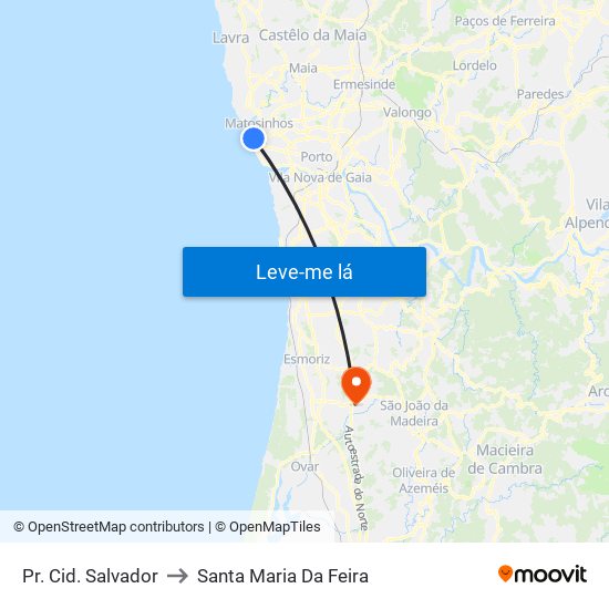 Pr. Cid. Salvador to Santa Maria Da Feira map