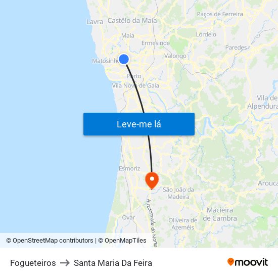 Fogueteiros to Santa Maria Da Feira map