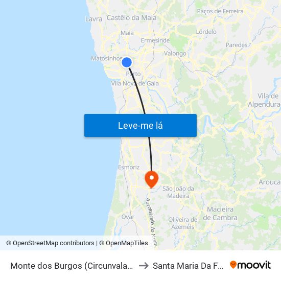 Monte dos Burgos (Circunvalação) to Santa Maria Da Feira map