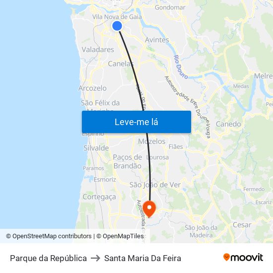 Parque da República to Santa Maria Da Feira map