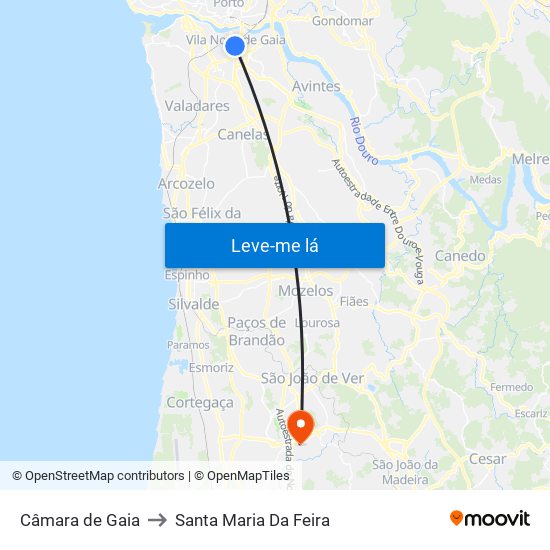 Câmara de Gaia to Santa Maria Da Feira map