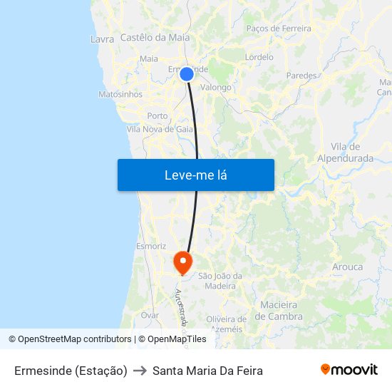 Ermesinde (Estação) to Santa Maria Da Feira map