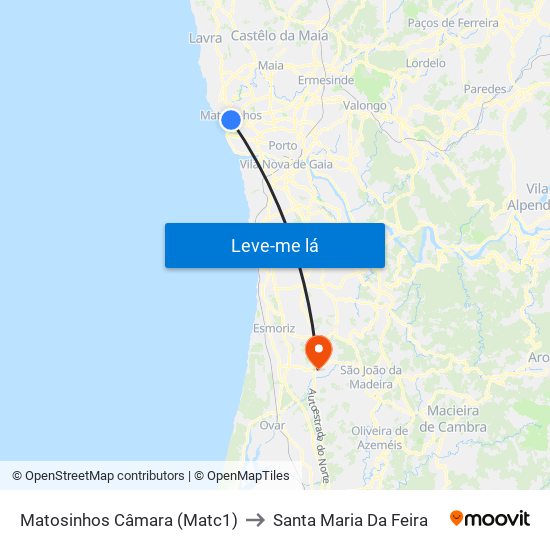 Matosinhos Câmara (Matc1) to Santa Maria Da Feira map