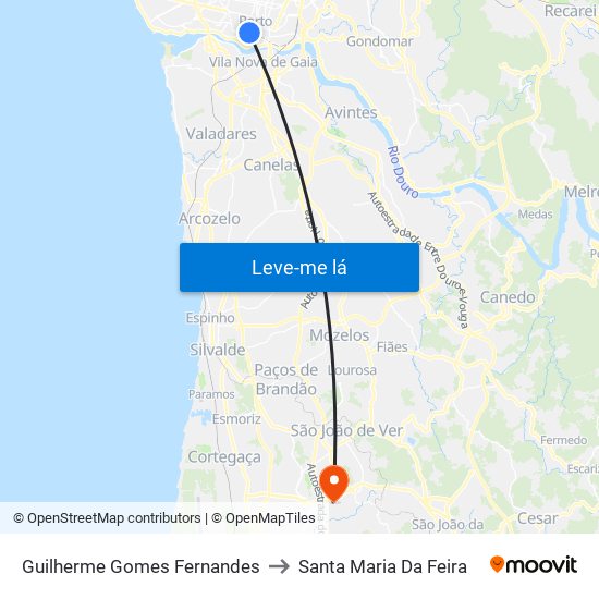 Guilherme Gomes Fernandes to Santa Maria Da Feira map