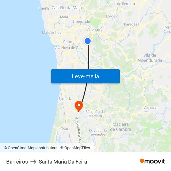 Barreiros to Santa Maria Da Feira map