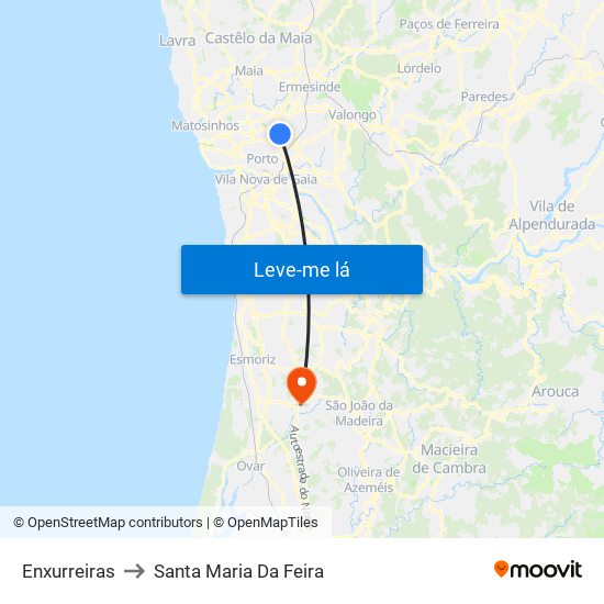 Enxurreiras to Santa Maria Da Feira map