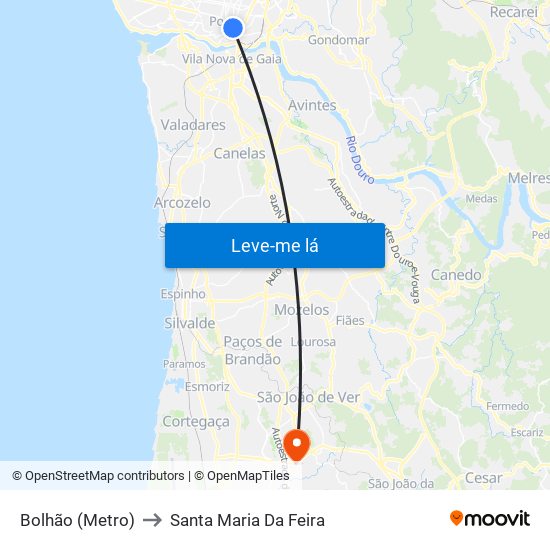 Bolhão (Metro) to Santa Maria Da Feira map