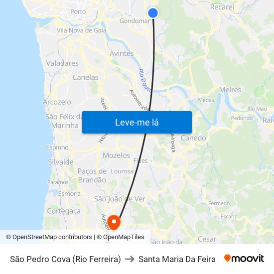 São Pedro Cova (Rio Ferreira) to Santa Maria Da Feira map