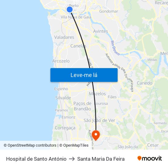 Hospital de Santo António to Santa Maria Da Feira map
