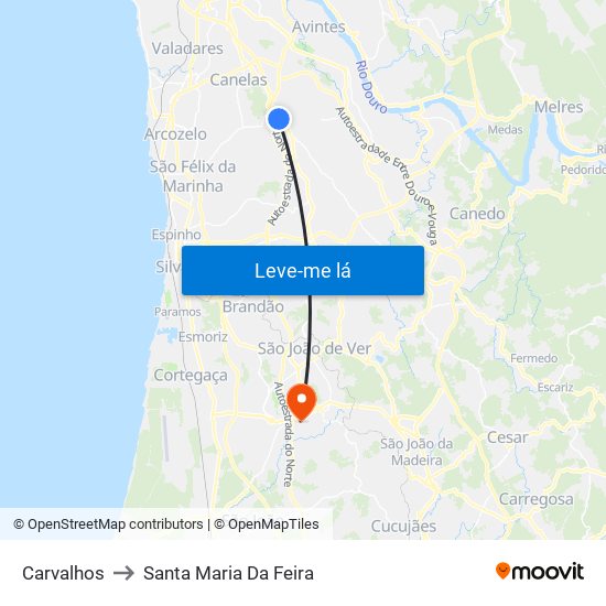 Carvalhos to Santa Maria Da Feira map