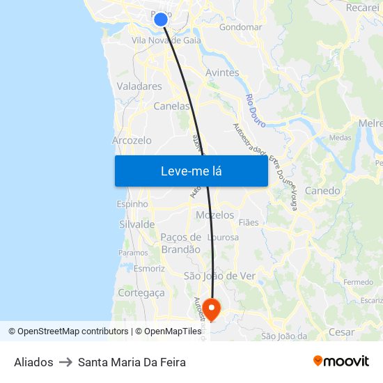 Aliados to Santa Maria Da Feira map