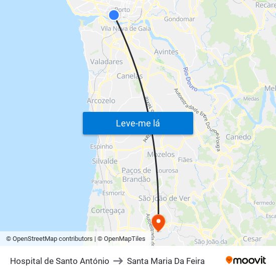 Hospital de Santo António to Santa Maria Da Feira map