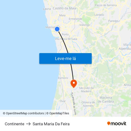 Continente to Santa Maria Da Feira map