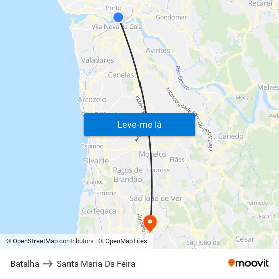 Batalha to Santa Maria Da Feira map