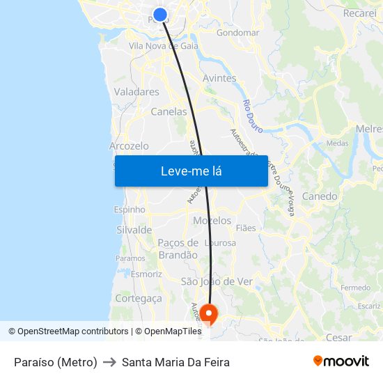 Paraíso (Metro) to Santa Maria Da Feira map