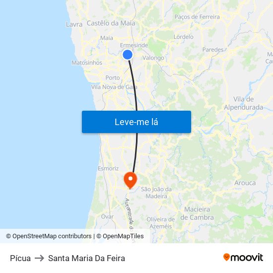 Pícua to Santa Maria Da Feira map