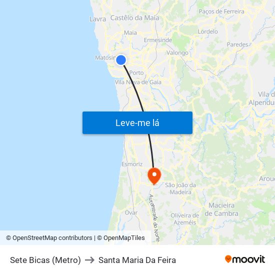 Sete Bicas (Metro) to Santa Maria Da Feira map