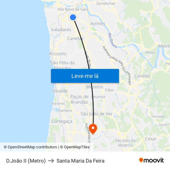 D.João II (Metro) to Santa Maria Da Feira map