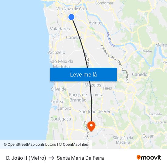 D. João II (Metro) to Santa Maria Da Feira map