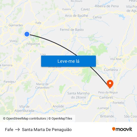 Fafe to Santa Marta De Penaguião map