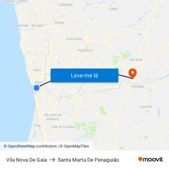 Vila Nova De Gaia to Santa Marta De Penaguião map