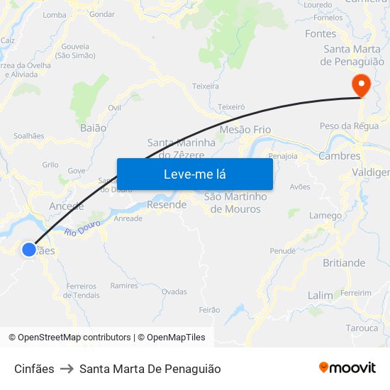 Cinfães to Santa Marta De Penaguião map