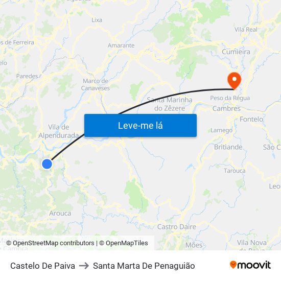 Castelo De Paiva to Santa Marta De Penaguião map