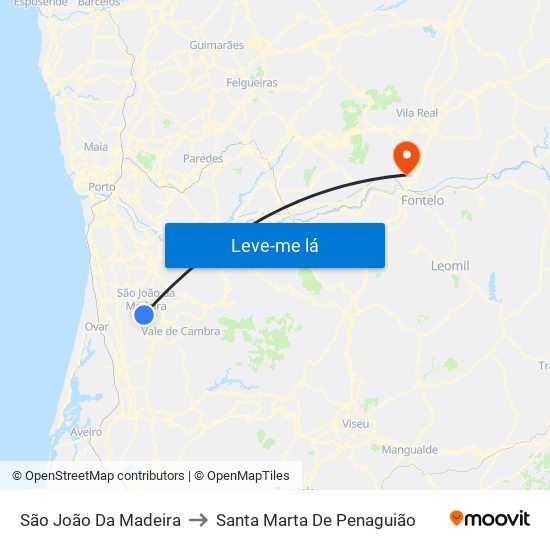 São João Da Madeira to Santa Marta De Penaguião map