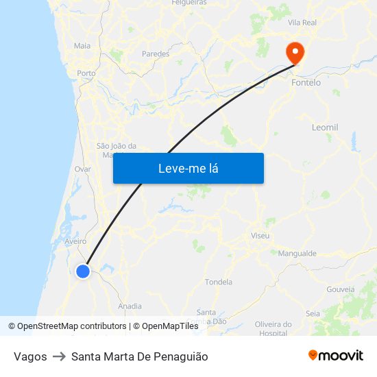 Vagos to Santa Marta De Penaguião map