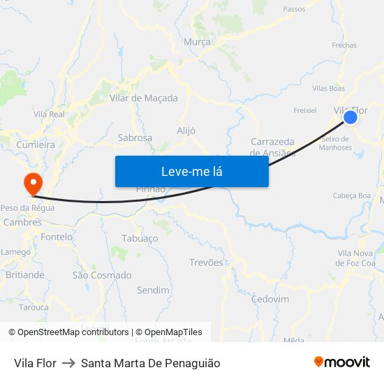 Vila Flor to Santa Marta De Penaguião map