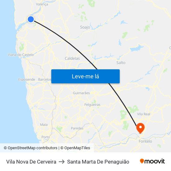 Vila Nova De Cerveira to Santa Marta De Penaguião map