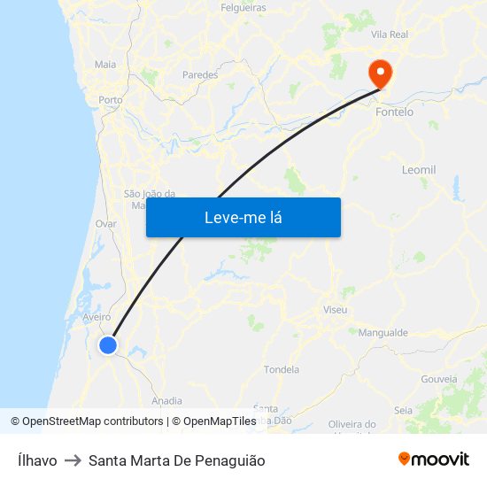 Ílhavo to Santa Marta De Penaguião map