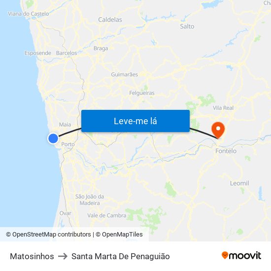 Matosinhos to Santa Marta De Penaguião map
