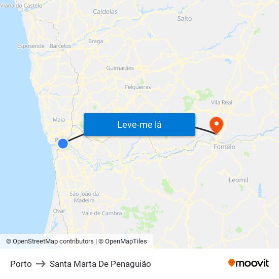 Porto to Santa Marta De Penaguião map