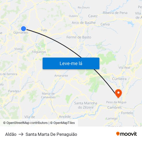 Aldão to Santa Marta De Penaguião map