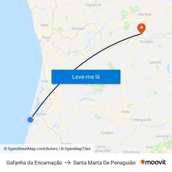 Gafanha da Encarnação to Santa Marta De Penaguião map